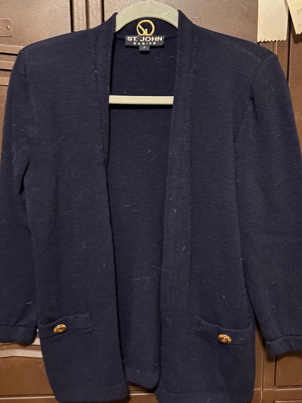 Vintage St. John Navy Knit Open Cardigan